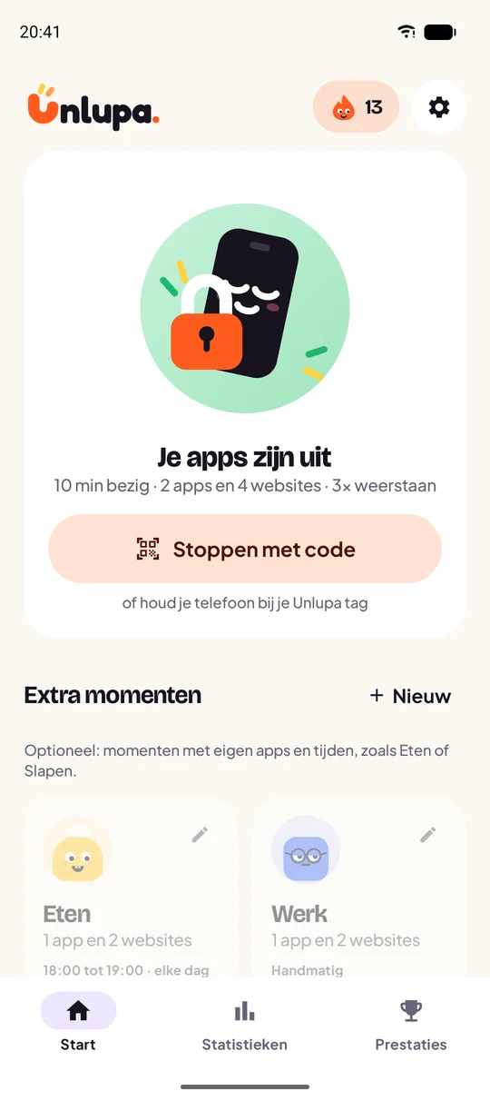Unlupa staat aan: je apps zijn uit