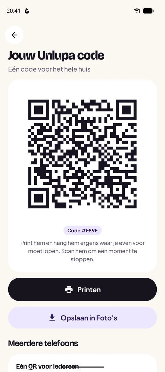 Je Unlupa code met printen en opslaan
