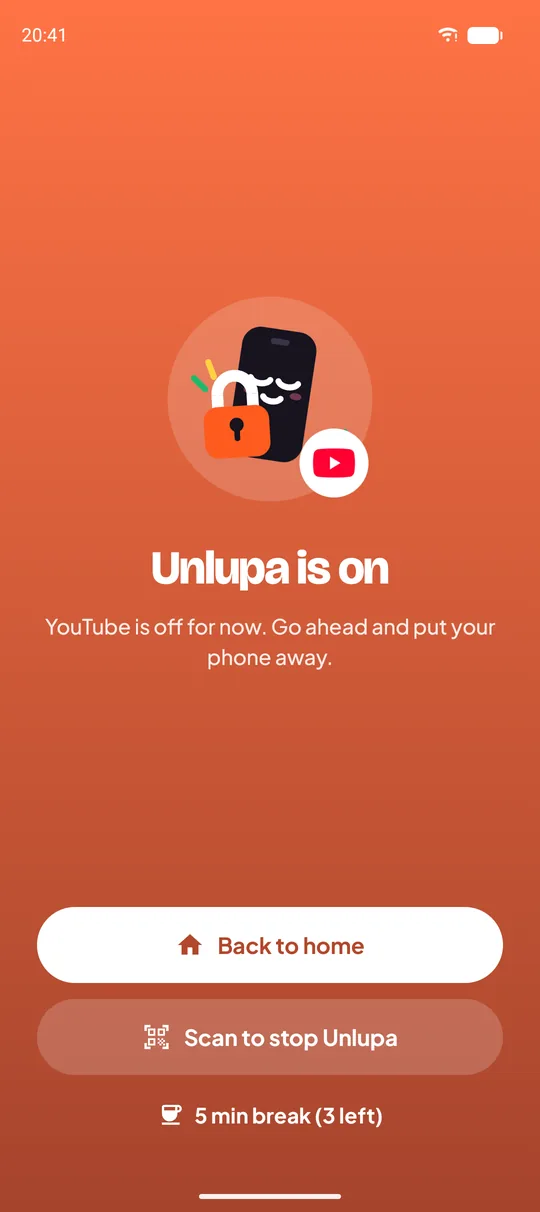 Block screen for the YouTube app