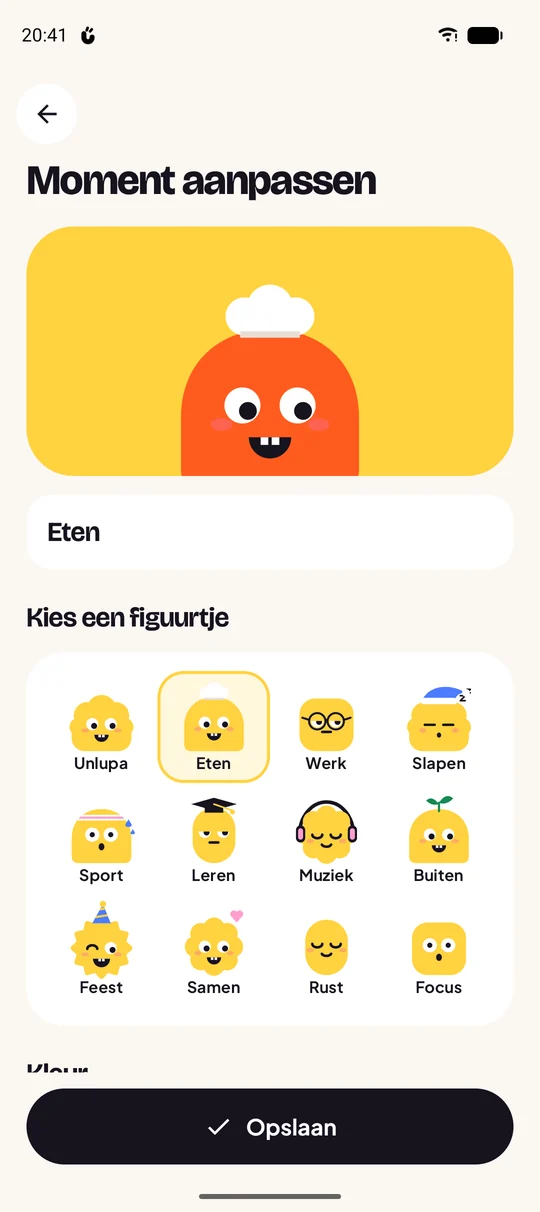 Een moment aanpassen: Eten